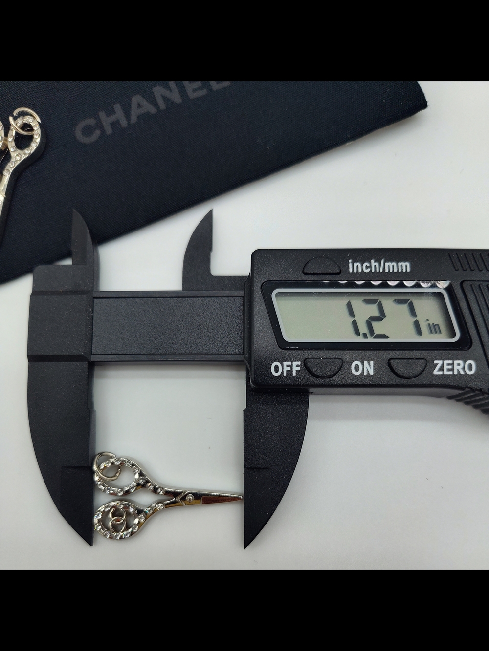 CHANEL Crystal CC Scissors Zipper Pull Charm Pair Silver Tone + Dust Bag EUC - Picture 6 of 6